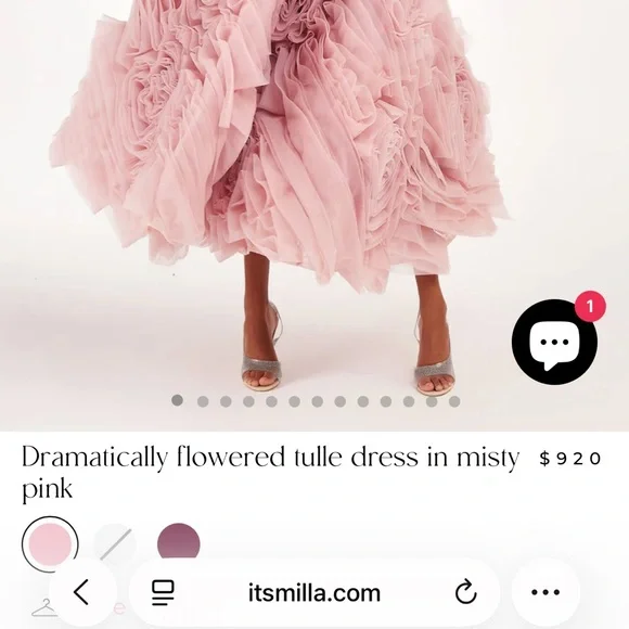 Milla Strapless Dress. Dramatically flowered tulle dress in misty pink. - Picture 10 of 13